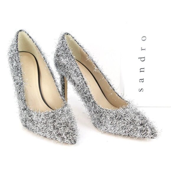 Sandro Daphi Pumps in Silver Tinsel - Picture 1 of 8